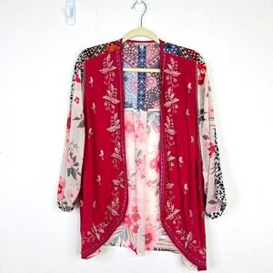 Vincente Womens Size L Kimono Style Top Floral Boho Embroidered Artsy Open Front